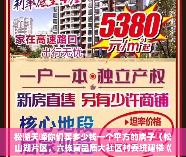 松湖天峰你们买多少钱一个平方的房子（松山湖片区，六栋高品质大社区村委统建楼《天峰松湖》 ）小产权证办理要多久，